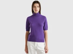 Purple short sleeve turtleneck in cashmere blend