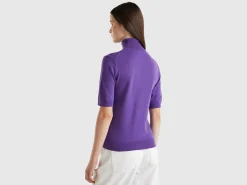 Purple short sleeve turtleneck in cashmere blend