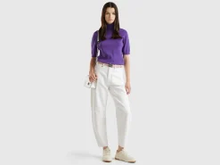 Purple short sleeve turtleneck in cashmere blend