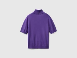 Purple short sleeve turtleneck in cashmere blend