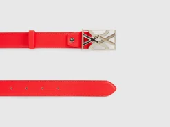 Red belt with logoed buckle