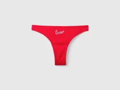 Red Christmas briefs with text embroidery