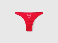 Red Christmas briefs with reindeer embroidery