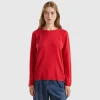 Red crew neck sweater in wool and cashmere blend