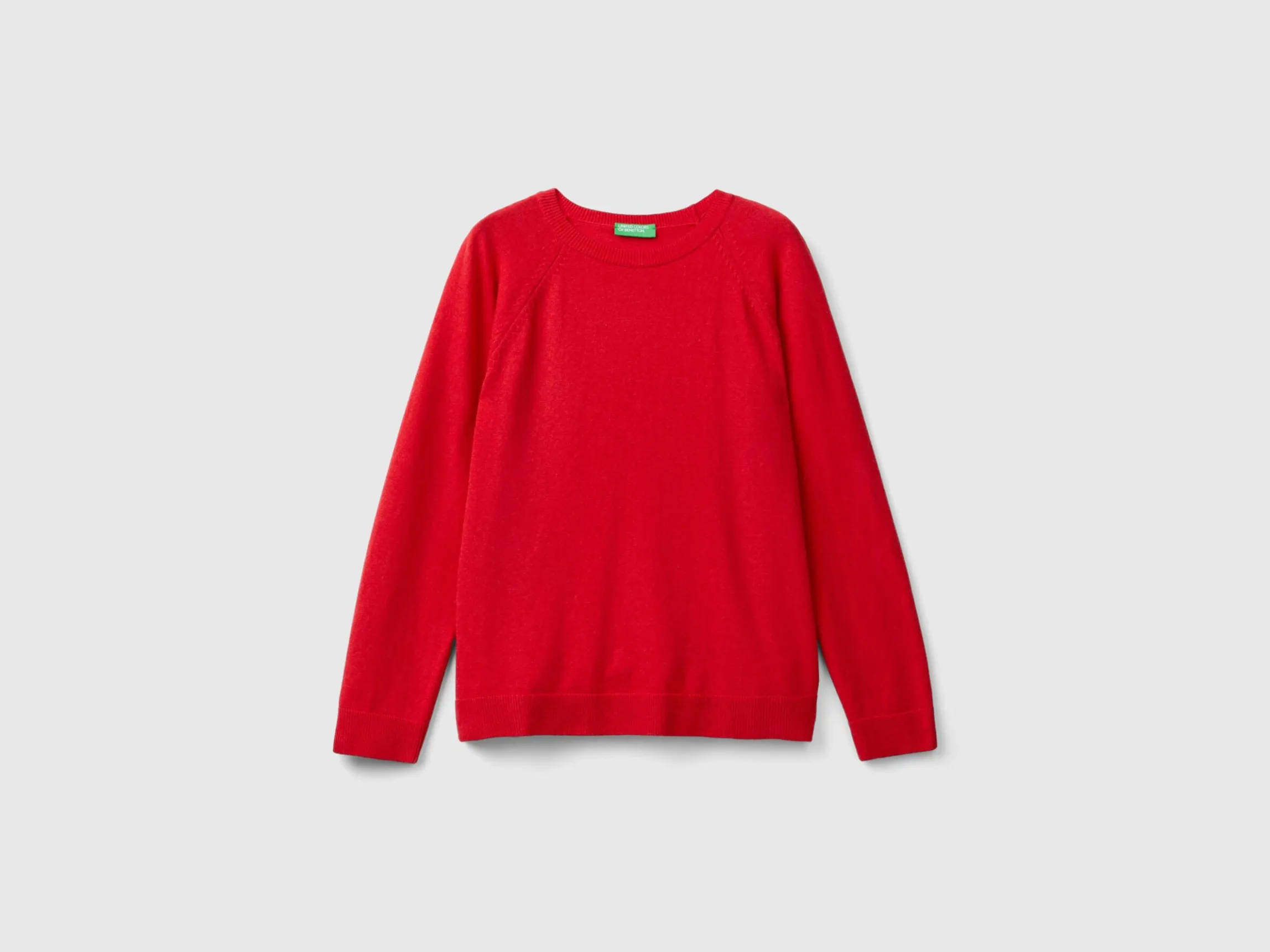 Red crew neck sweater in wool and cashmere blend