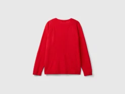 Red crew neck sweater in wool and cashmere blend