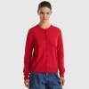 Red plum crew neck cardigan in pure Merino wool