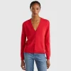 Red plum crew neck cardigan in pure Merino wool