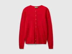 Red plum crew neck cardigan in pure Merino wool