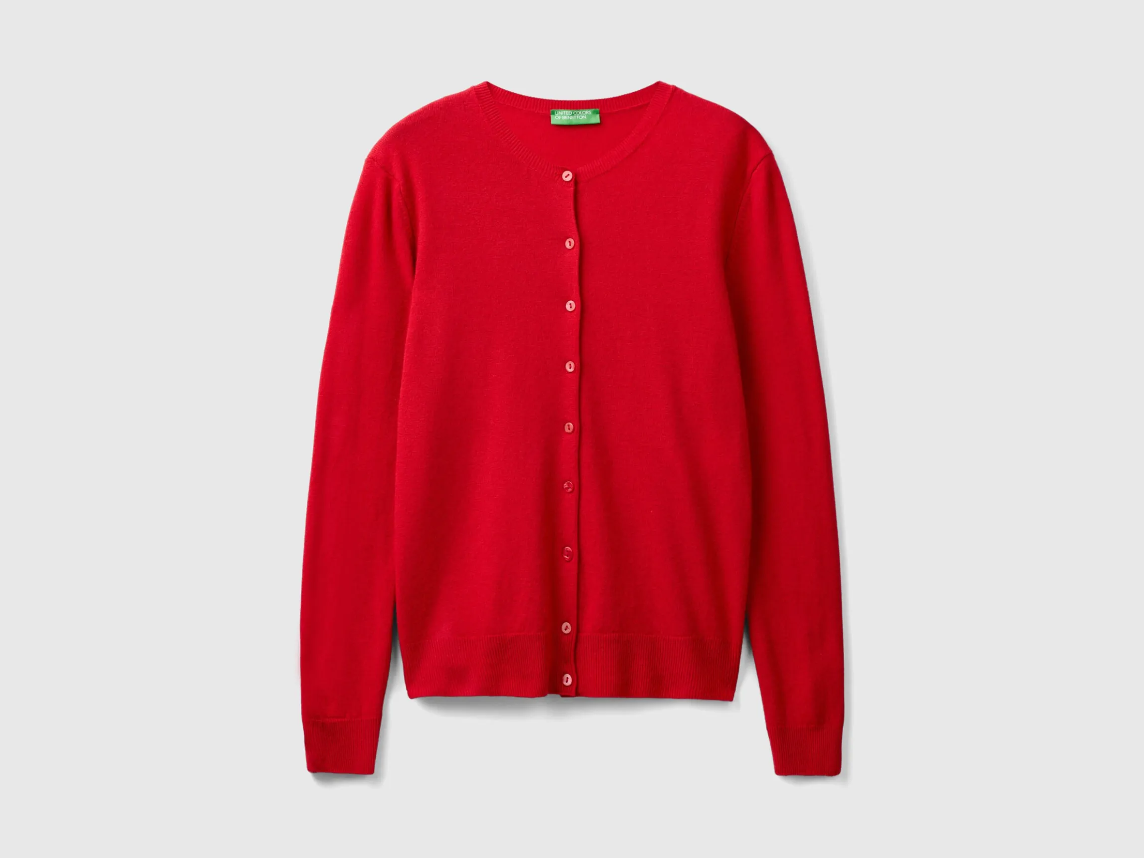 Red plum crew neck cardigan in pure Merino wool