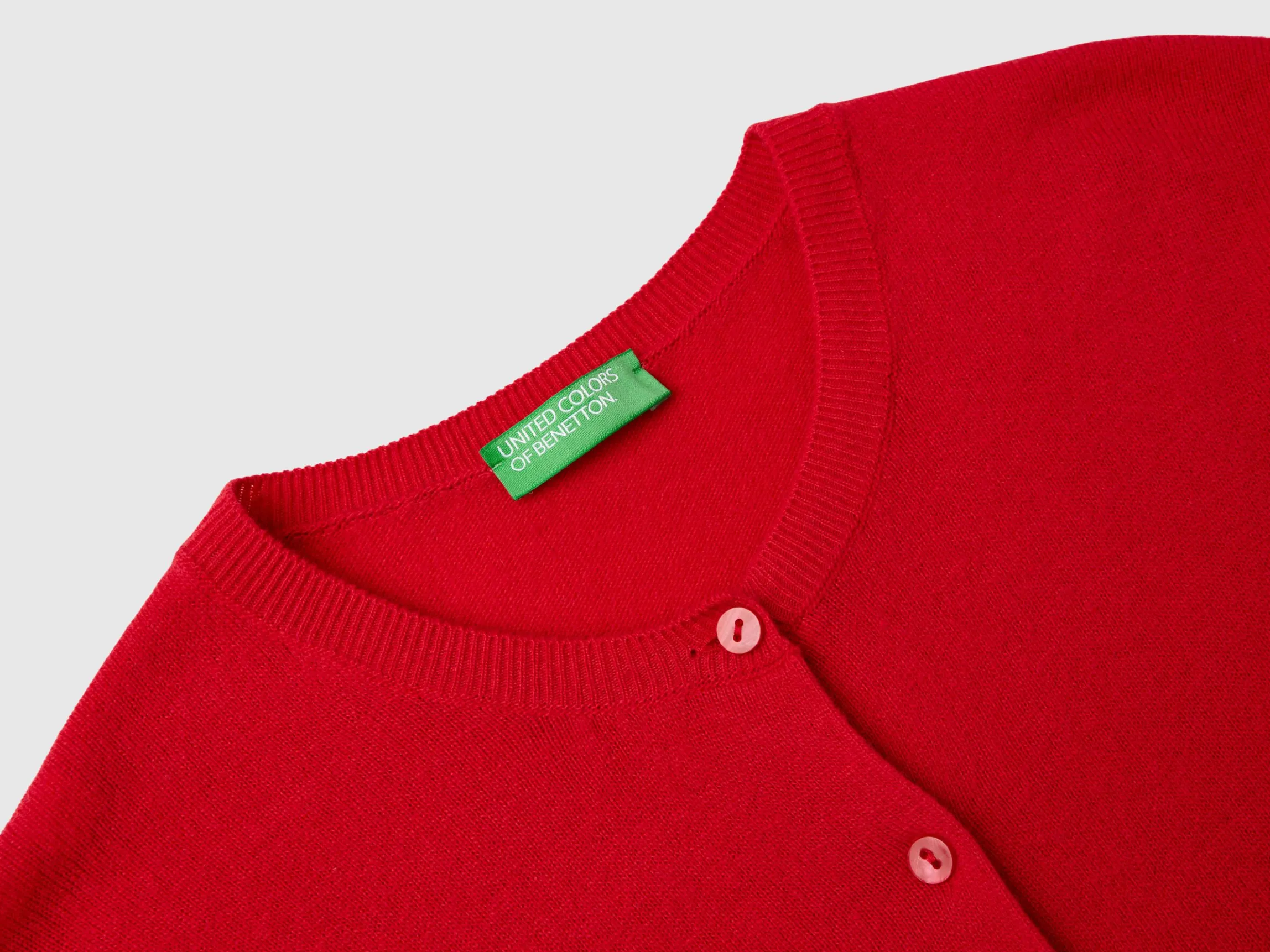 Red plum crew neck cardigan in pure Merino wool