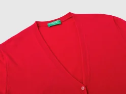 Red plum crew neck cardigan in pure Merino wool