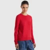 Red plum crew neck sweater in pure Merino wool