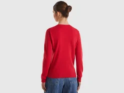 Red plum crew neck sweater in pure Merino wool