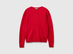 Red plum crew neck sweater in pure Merino wool