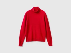 Red plum turtleneck sweater in pure Merino wool