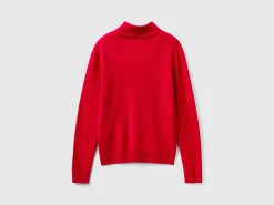 Red plum turtleneck sweater in pure Merino wool