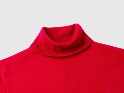 Red plum turtleneck sweater in pure Merino wool