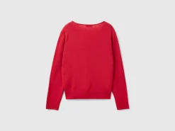 Red plum V-neck sweater in pure Merino wool