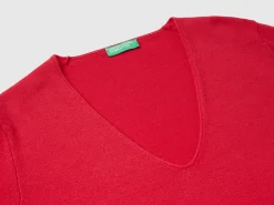 Red plum V-neck sweater in pure Merino wool