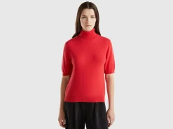 Red short sleeve turtleneck in cashmere blend
