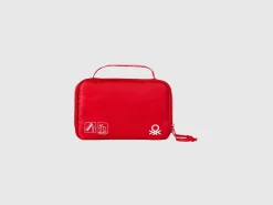 Red travel toiletry bag with hook
