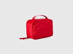 Red travel toiletry bag with hook