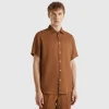Short sleeve shirt in pure linen