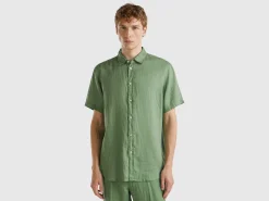 Short sleeve shirt in pure linen