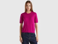 Short sleeve sweater in pure Merino wool