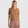 Short sleeve sweater in pure Merino wool