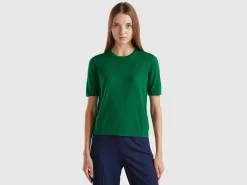 Short sleeve sweater in pure Merino wool
