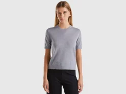 Short sleeve sweater in pure Merino wool
