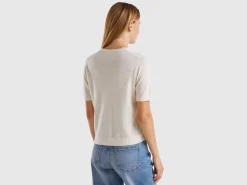 Short sleeve sweater in pure Merino wool