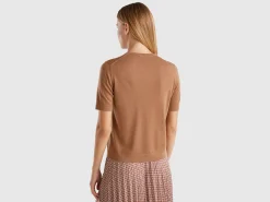Short sleeve sweater in pure Merino wool