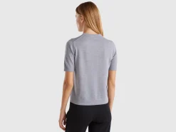 Short sleeve sweater in pure Merino wool