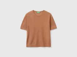 Short sleeve sweater in pure Merino wool