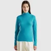 Sky blue turtleneck sweater in pure Merino wool