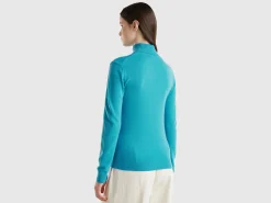 Sky blue turtleneck sweater in pure Merino wool