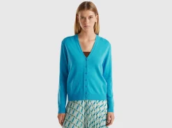 Sky blue V-neck cardigan in pure Merino wool