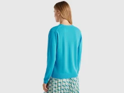 Sky blue V-neck cardigan in pure Merino wool