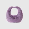 Small crescent moon bag in faux fur