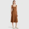 Square-neck dress in linen blend