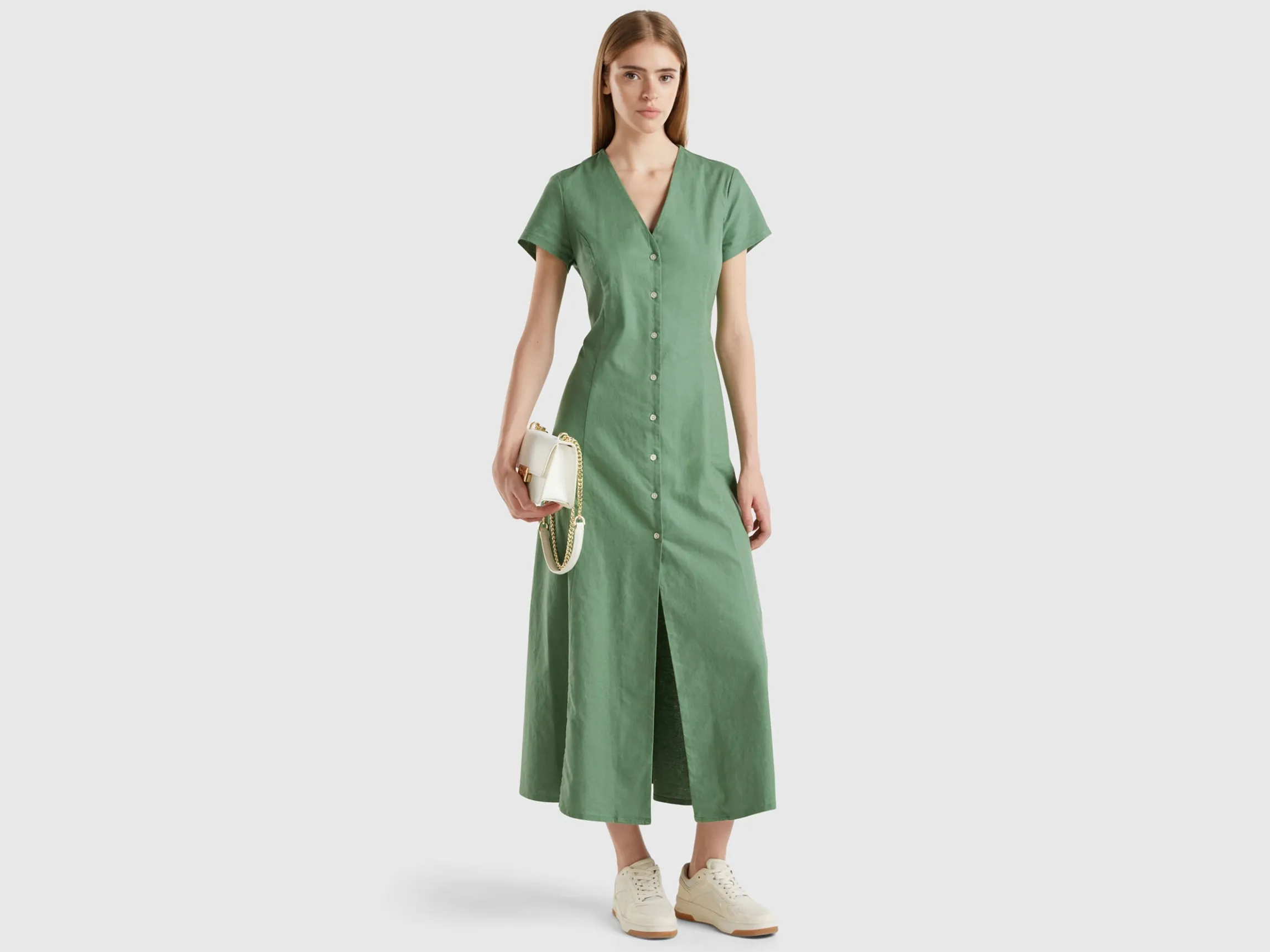 Stretch cotton and linen blend dress