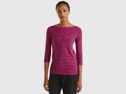 Striped 3/4 sleeve t-shirt in pure cotton