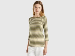 Striped 3/4 sleeve t-shirt in pure cotton