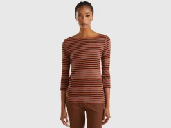 Striped 3/4 sleeve t-shirt in pure cotton