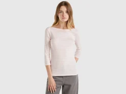 Striped 3/4 sleeve t-shirt in pure cotton
