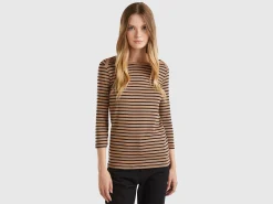 Striped 3/4 sleeve t-shirt in pure cotton