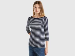 Striped 3/4 sleeve t-shirt in pure cotton